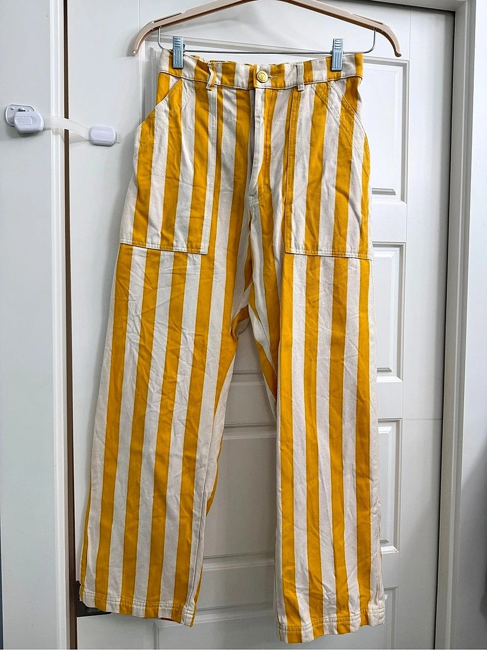 Big Bud Press Work Pants Striped Yellow & White Small